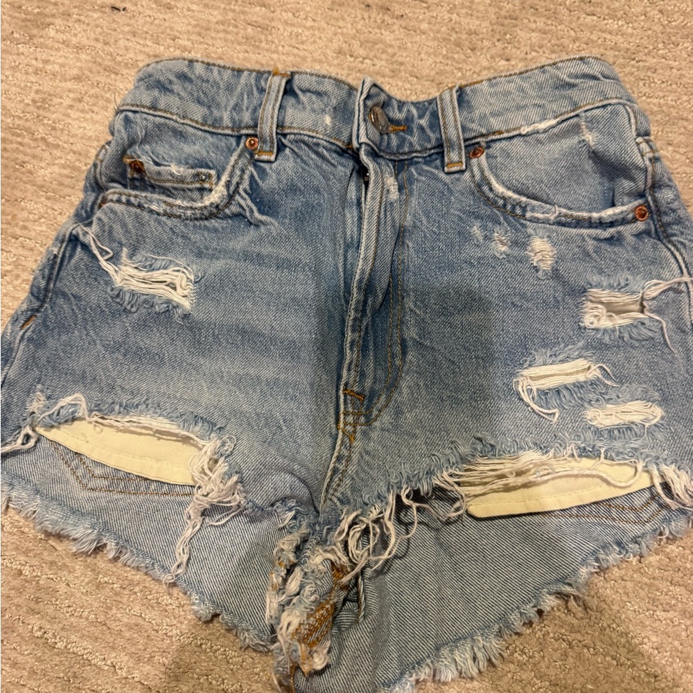 Zara Light Blue Distressed Jean Shorts